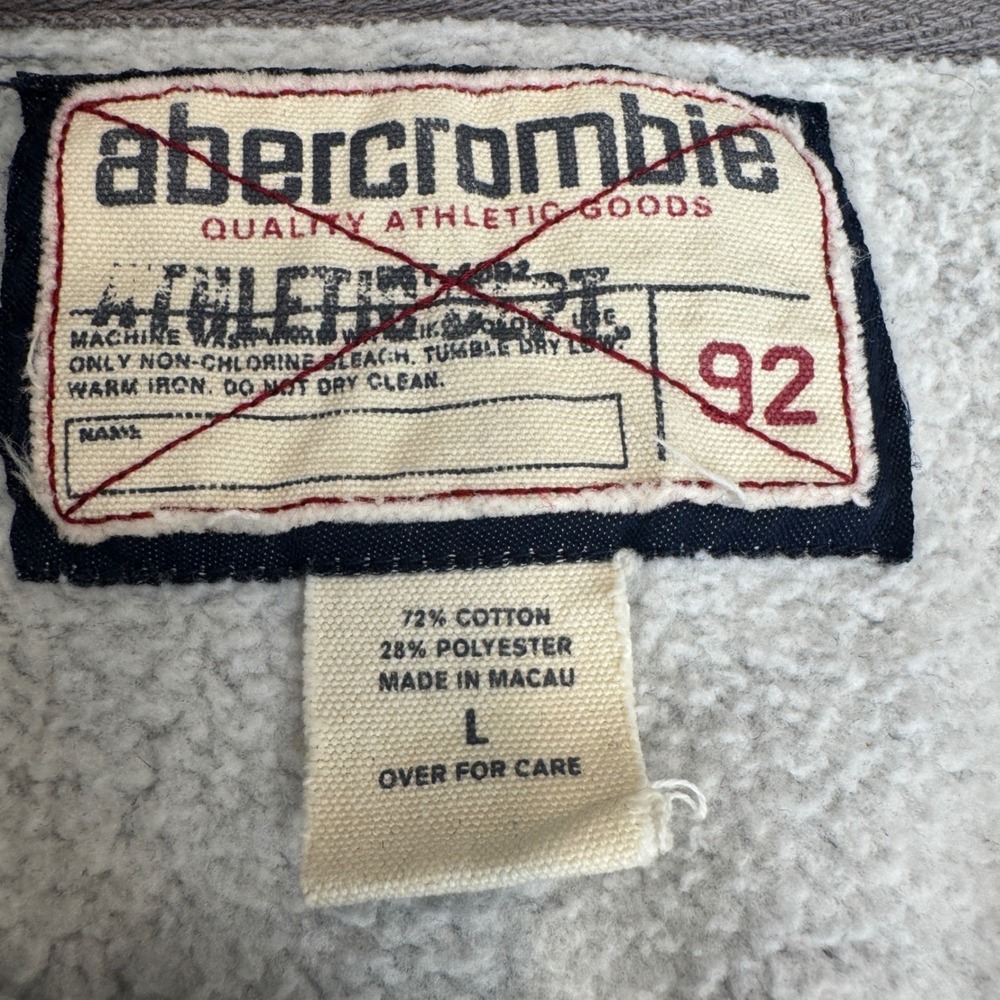 Abercrombie Kids Large Gray Full Zip Hoodie Sweatshirt Applique Logo 92 Patch - Picture 9 of 15